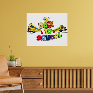 Colourful Back to School Cartoon Design with Schoo Poster