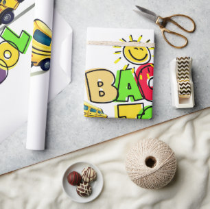 Colourful Back to School Cartoon Design with Schoo Wrapping Paper