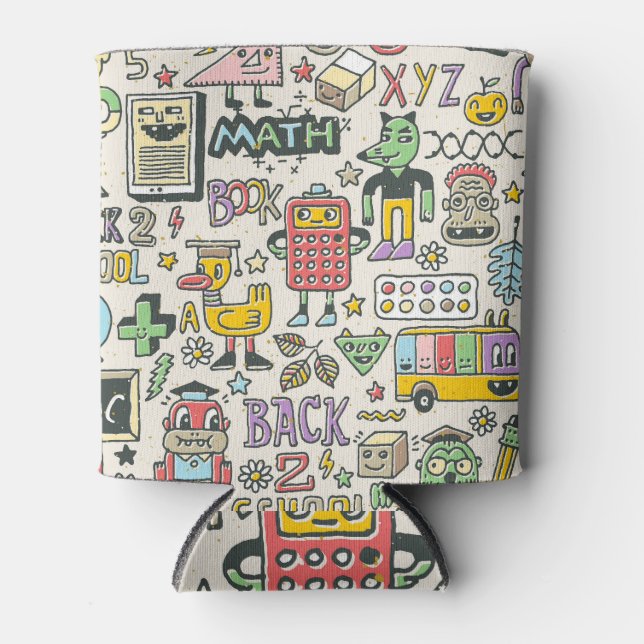 Colourful back to school doodles can cooler (Front)