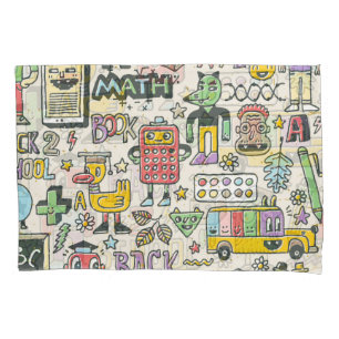 Colourful back to school doodles pillowcase