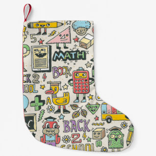 Colourful back to school doodles small christmas stocking