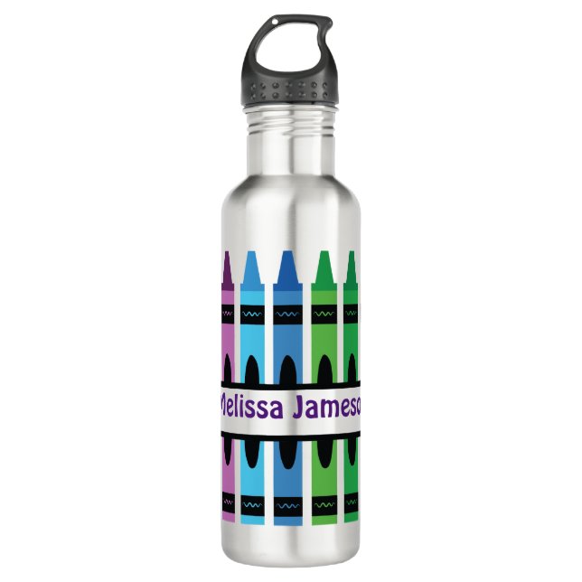 Colourful Back to School Name Monogram Crayon 710 Ml Water Bottle (Front)