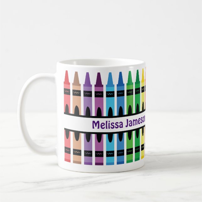 Colourful Back to School Name Monogram Crayon Coffee Mug (Left)
