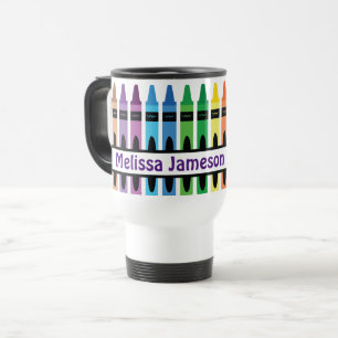 Colourful Back to School Name Monogram Crayon Travel Mug