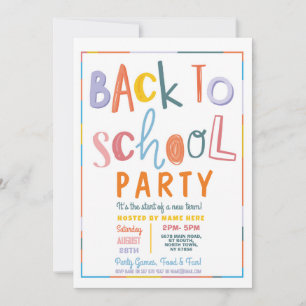 Colourful Back To School Party Modern Text Invitation