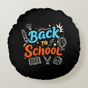 Colourful Back to School Typography Design Round Cushion