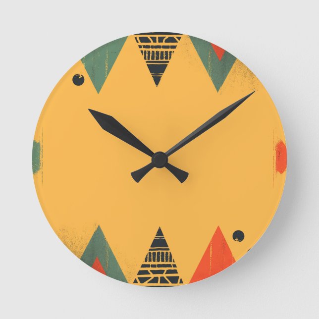 Colourful background in a tribal style round clock (Front)