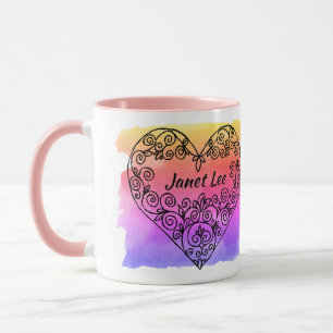 Colourful Background Personalised Black Heart Mug