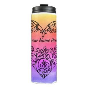 Colourful Background Personalised Black Heart Thermal Tumbler