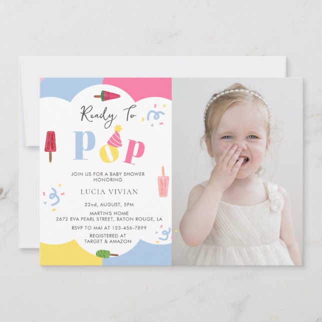 Colourful Background Popsicle Photo Baby Shower Invitation (Front)