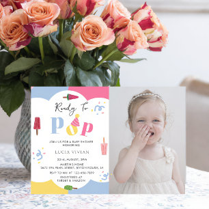 Colourful Background Popsicle Photo Baby Shower Invitation