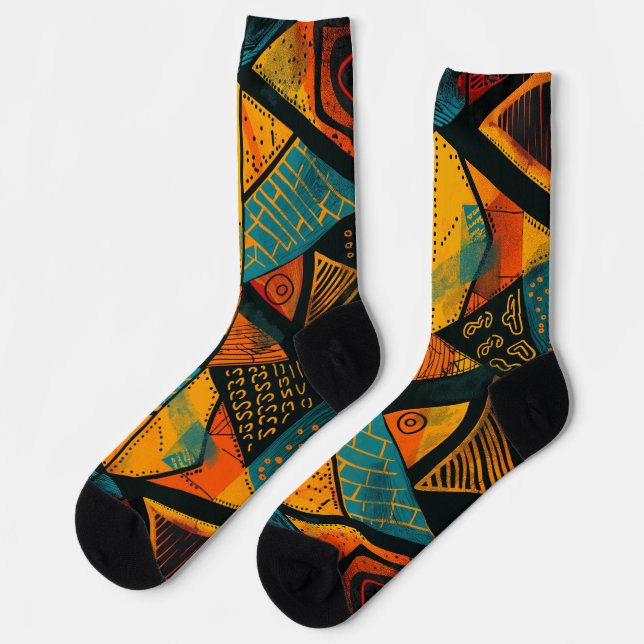  Colourful background with African motifs Socks (Left)