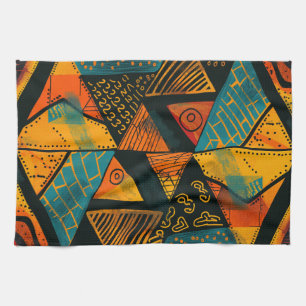 Colourful background with African motifs Tea Towel