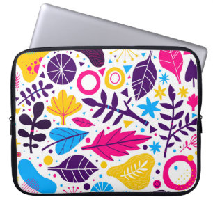 Colourful background with hand drawn floral elemen laptop sleeve