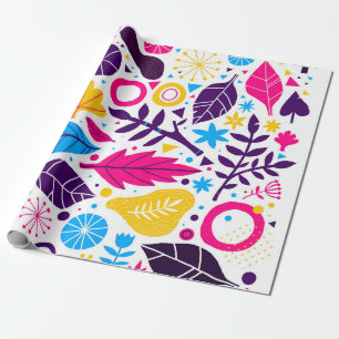 Colourful background with hand drawn floral elemen wrapping paper