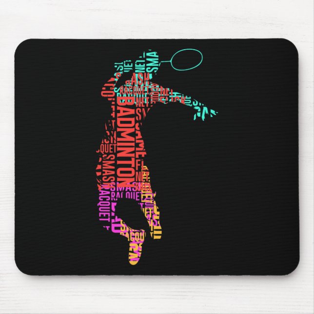 Colourful Badminton Player Shuttle Racket Badminto Mouse Mat (Front)