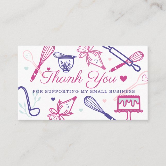 Colourful Baking & Cooking Utensil Thank You Business Card (Front)
