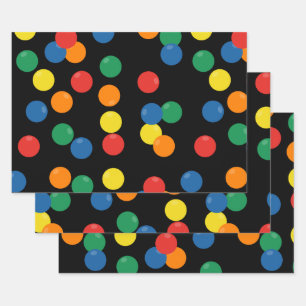 Colourful Ball Black Pattern Wrapping Paper Sheet