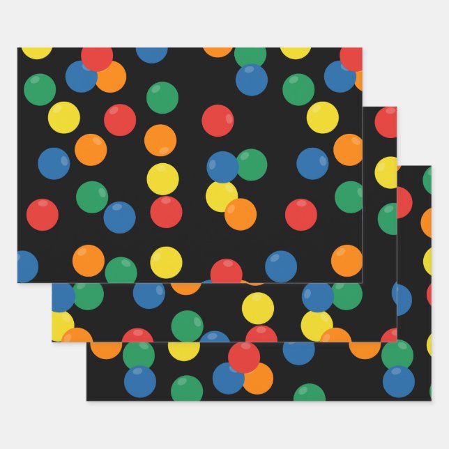 Colourful Ball Black Pattern Wrapping Paper Sheet (Set)