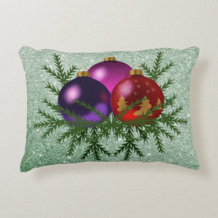 Colourful Ball Ornaments Soft Green Faux Glitter Decorative Cushion