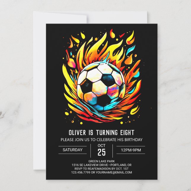 Colourful Ball Printable Soccer Birthday Invitation (Front)