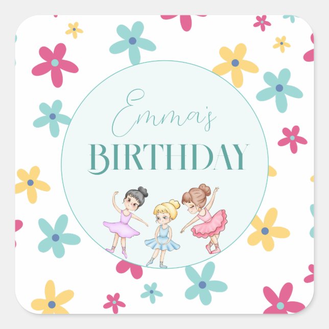Colourful Ballerina Birthday Party Stickers (Front)