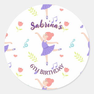 Colourful Ballerina Girls' Birthday Pattern Classic Round Sticker