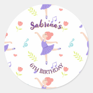 Colourful Ballerina Girls' Birthday Pattern Classic Round Sticker