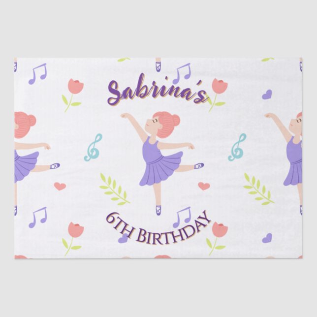 Colourful Ballerina Girls' Birthday Pattern Tissue Paper (Front)