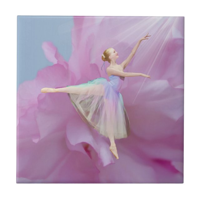 Colourful Ballerina in Arabesque Customisable Tile (Front)