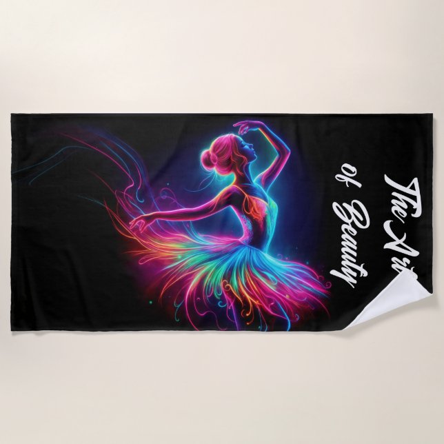 Colourful ballerina neon art bohemian lovely dance beach towel (Front)