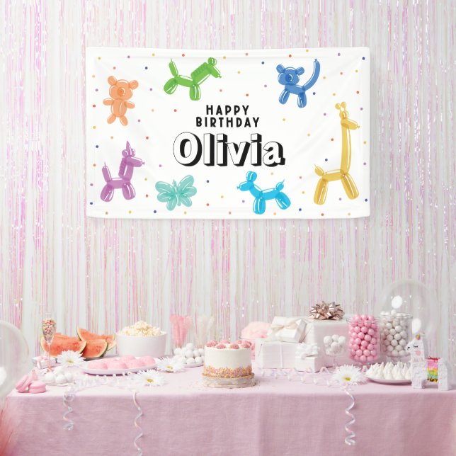 Colourful Balloon Animals, Any Age Happy Birthday Banner (Party)