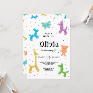 Colourful Balloon Animals Birthday Party, Any Age Invitation