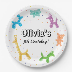 Colourful Balloon Animals Birthday Party Paper Plate