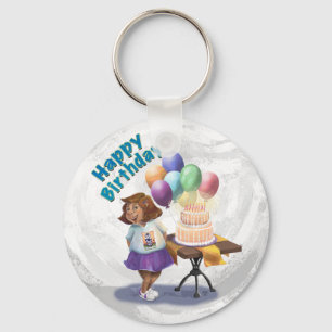 Colourful Balloon Birthday Girl Key Ring
