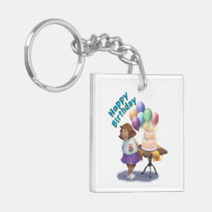 Colourful Balloon Birthday Girl Key Ring