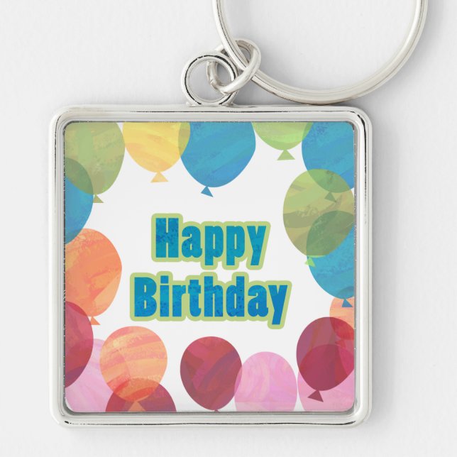 Colourful Balloon Birthday Key Ring (Front)