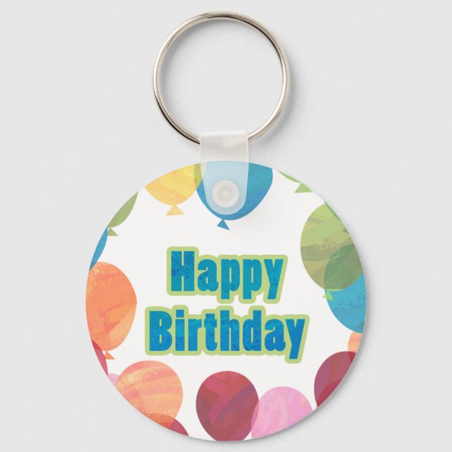 Colourful Balloon Birthday Key Ring (Front)