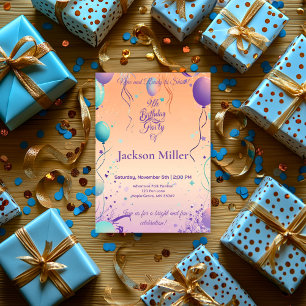 Colourful Balloon Birthday Party & Cute Lion Invitation