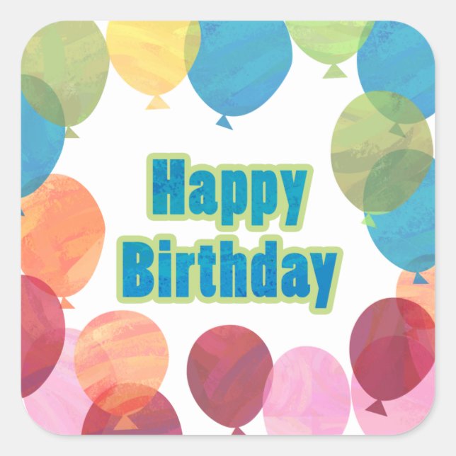 Colourful Balloon Birthday Square Sticker (Front)