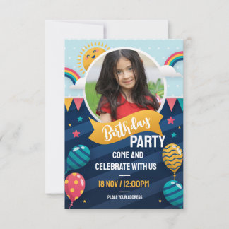 Colourful Balloon Blue Themed Birthday Invitation