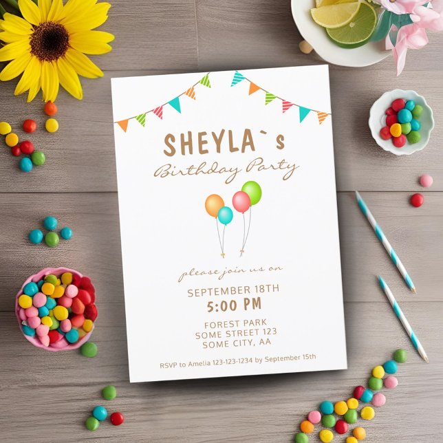Colourful Balloon Bunting Flag Kids Birthday Party Invitation (Creator Uploaded)