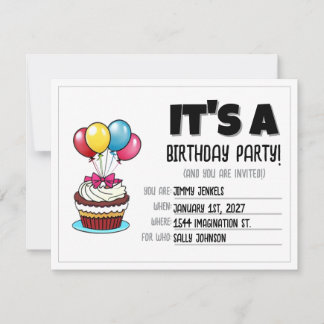 Colourful Balloon Cupcake Birthday Invitation