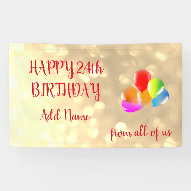 Colourful balloon design Happy 24th Birthday Banner (Horizontal)