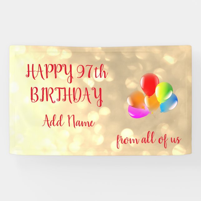 Colourful balloon design Happy 97th Birthday Banner (Horizontal)