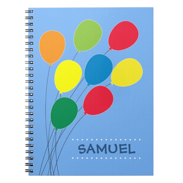 Colourful Balloon Grouping Personalised Boys Notebook (Front)