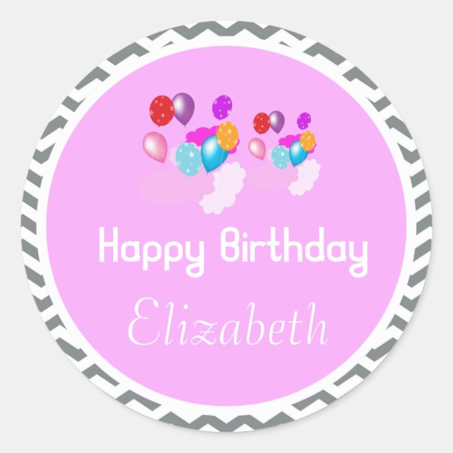 colourful balloon happy birthday pink stickers (Front)