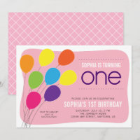 Colourful Balloon on Pink Girl's 1st Birthday Part