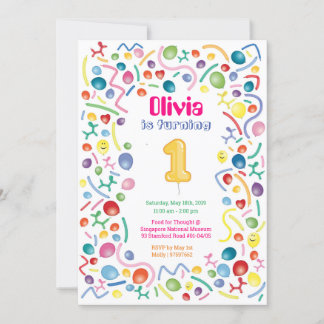Colourful Balloon Theme Kids Birthday Invitation