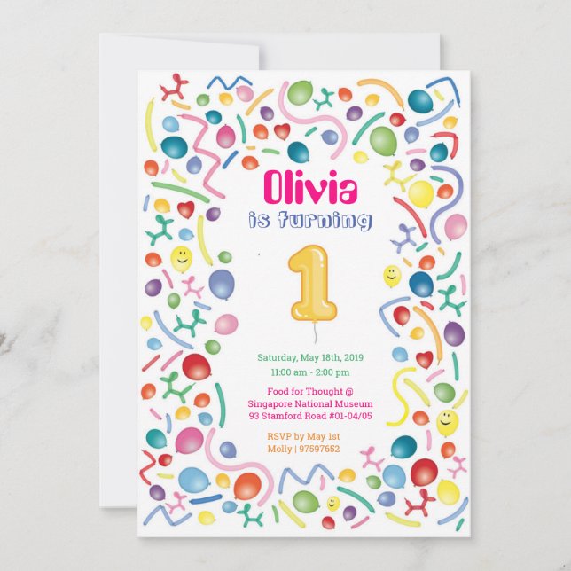 Colourful Balloon Theme Kids Birthday Invitation (Front)